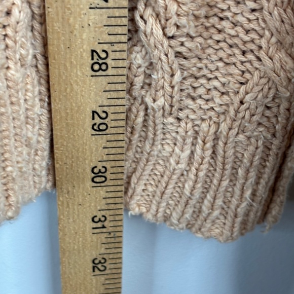 Free People Sweater L Isla Cable Knit Tunic Oversized Slouchy Boho Fisherman Tan - Picture 10 of 13